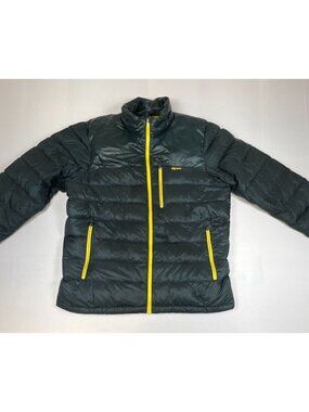 Patagonia Men L Ultralight Down Hoodie Jacket Forge Grey Yellow Full Zip Puffer